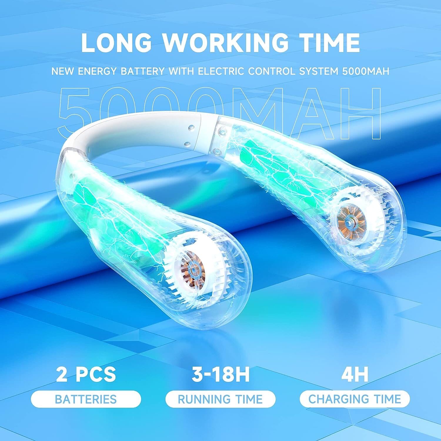 5 Speeds Adjustable USB Rechargeable Battery Powered Personal Neck Fan