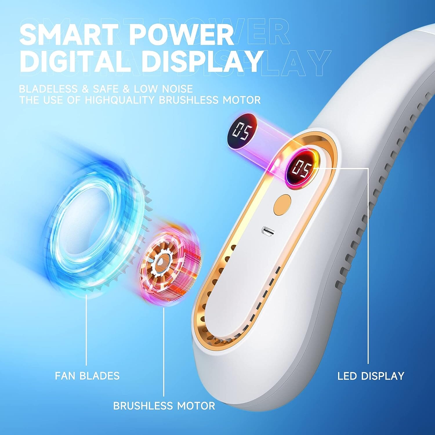 5 Speeds Adjustable USB Rechargeable Battery Powered Personal Neck Fan